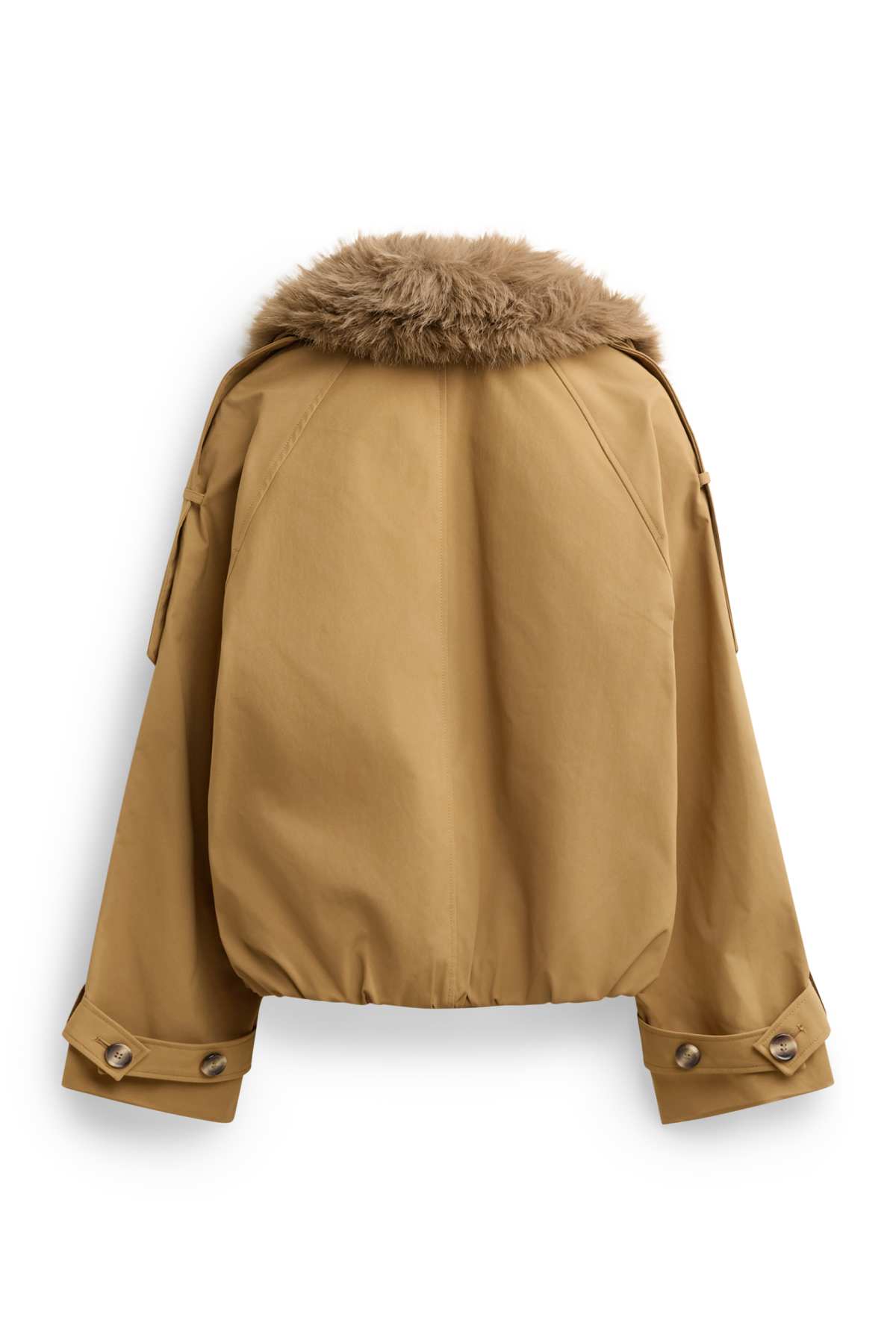 Cropped trench coat with faux fur trim - water-repellent - beige