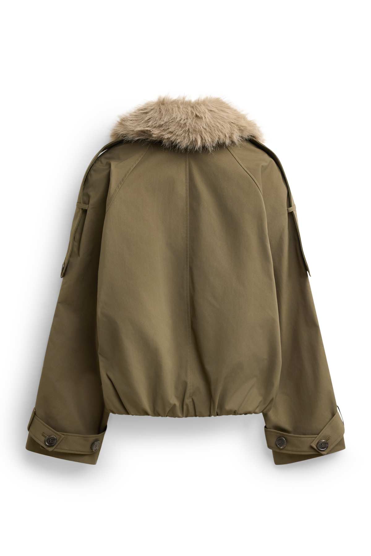 Cropped trench coat with faux fur trim - water-repellent - khaki