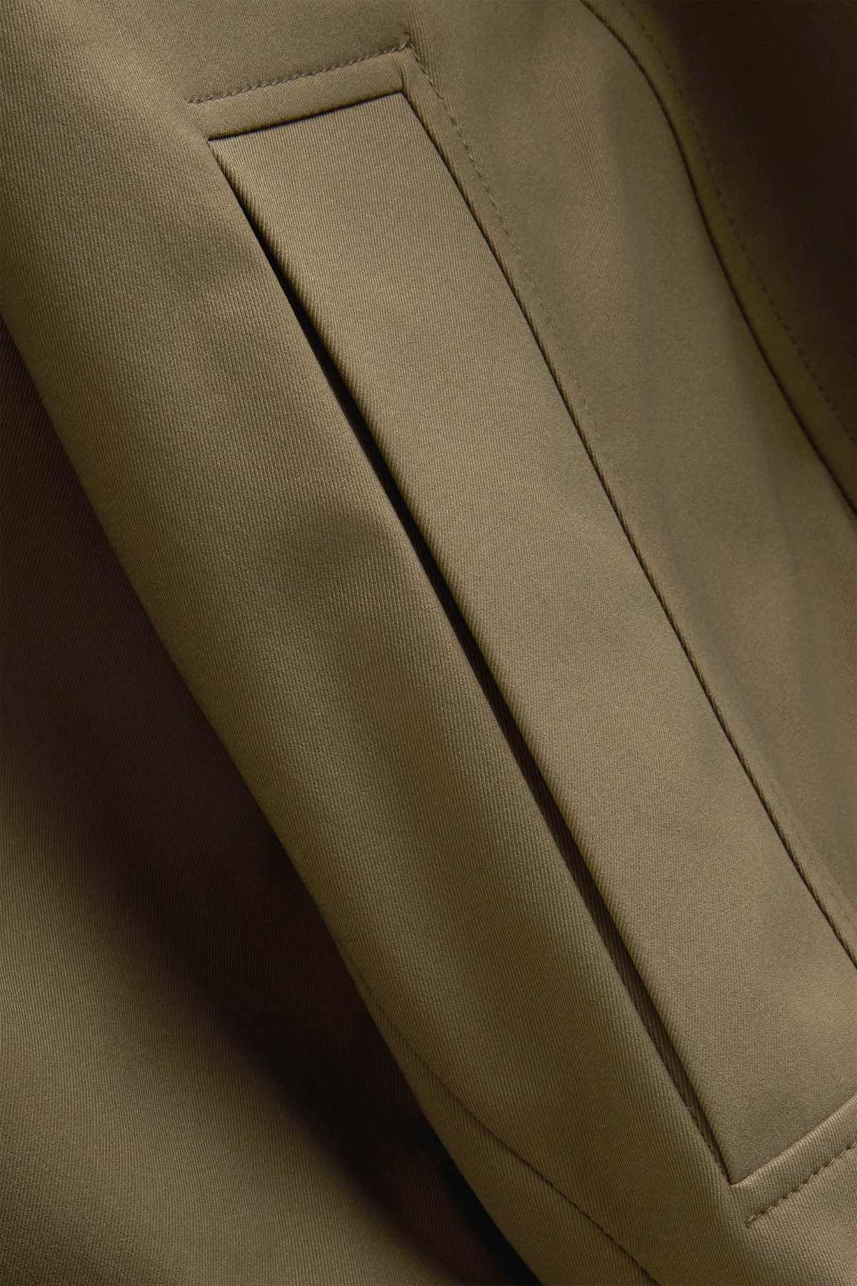 Cropped trench coat with faux fur trim - water-repellent - khaki