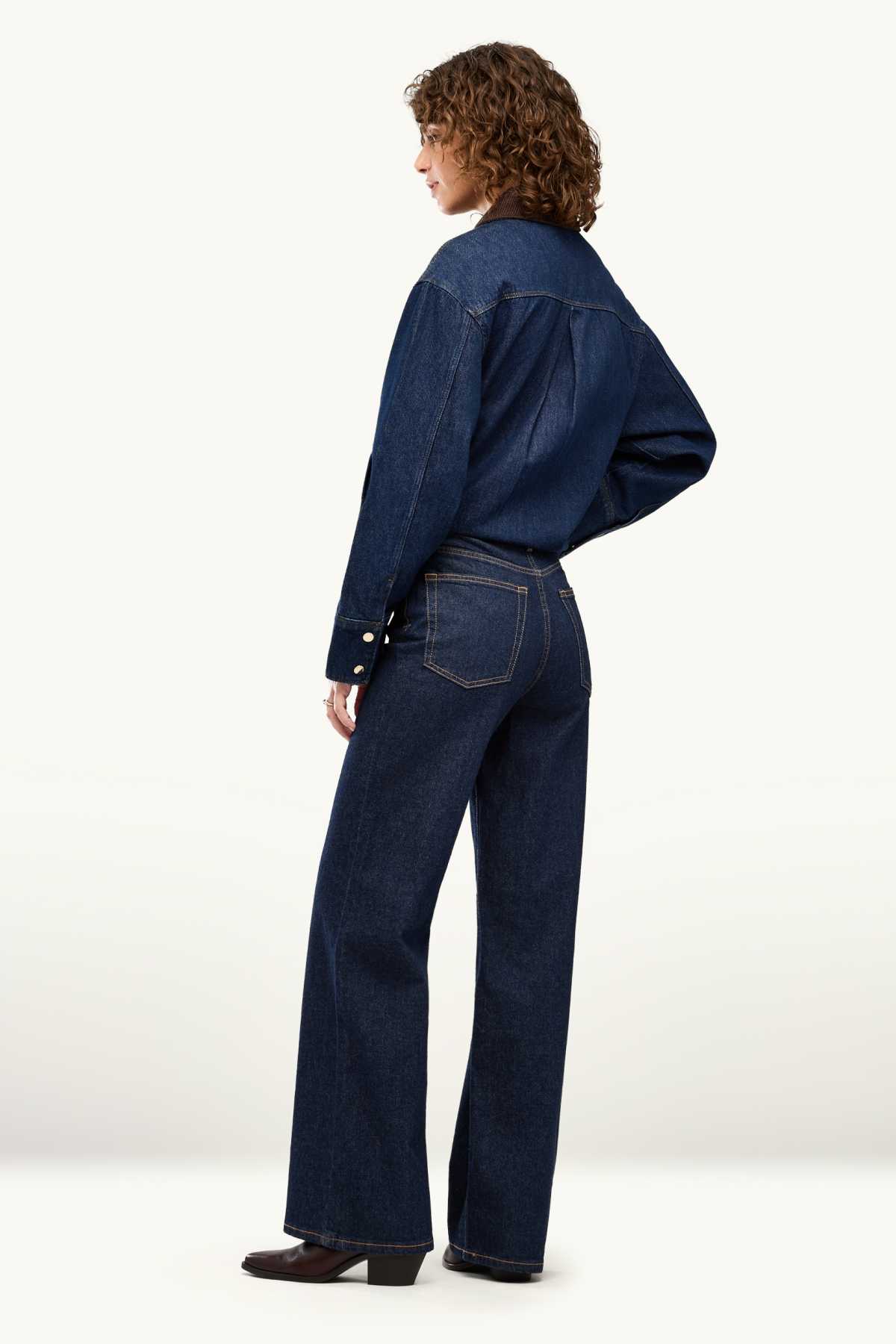 Wide leg jeans - high waist - denim-dark blue