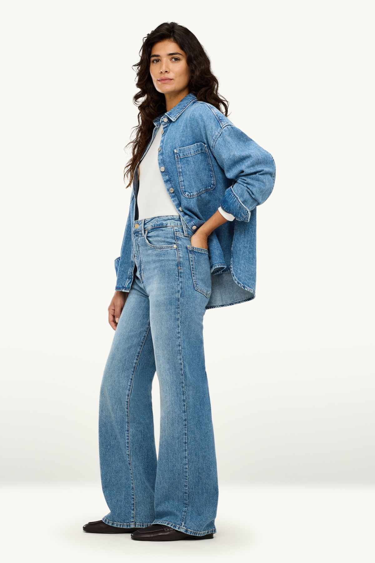 Wide leg jeans - high waist - blue denim
