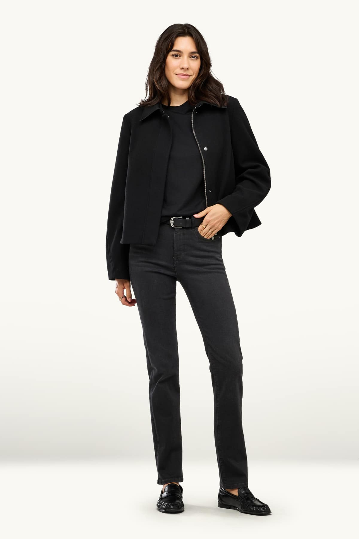 Straight jeans - mid-rise waist - shaping jeans - black