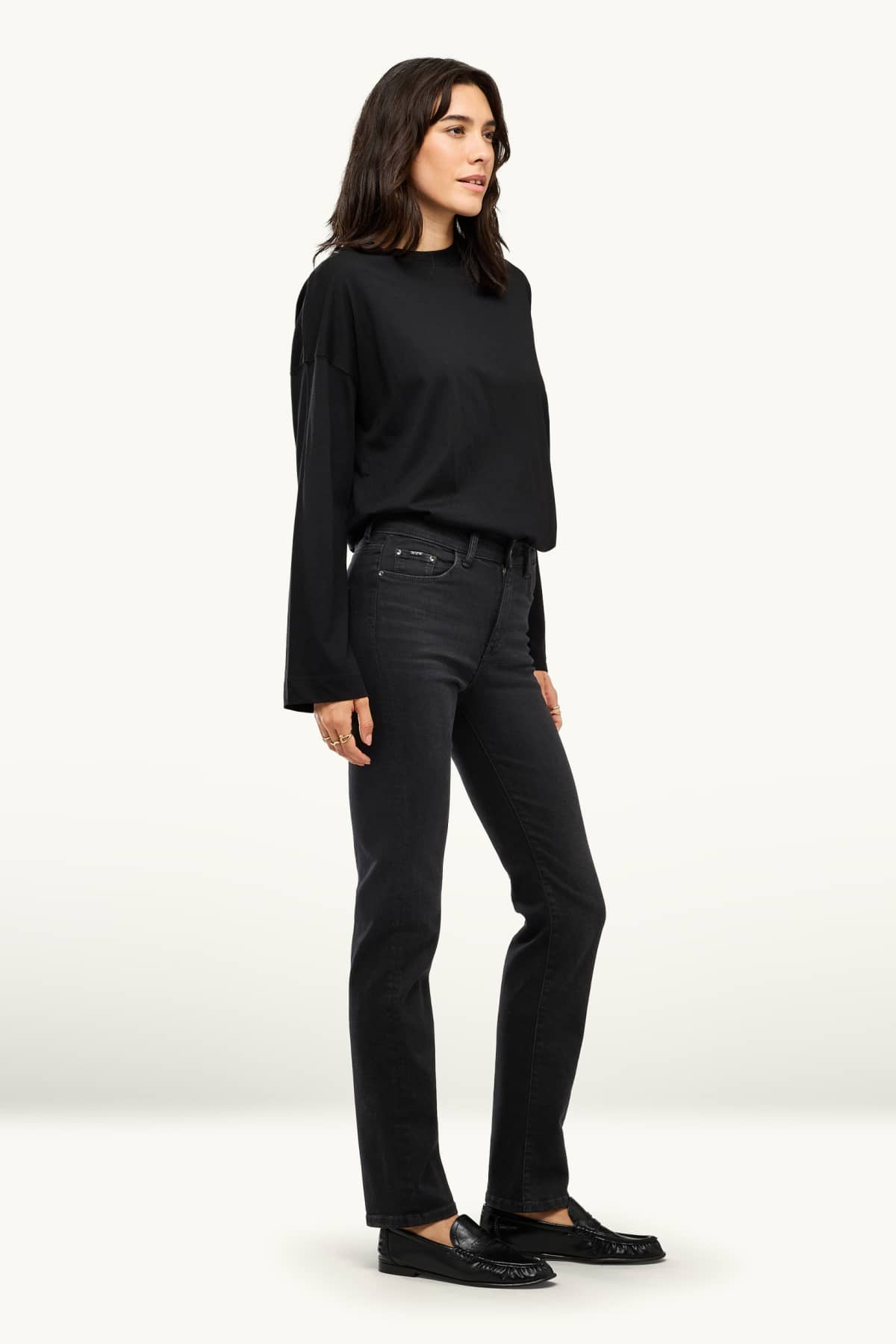 Straight jeans - mid-rise waist - shaping jeans - black