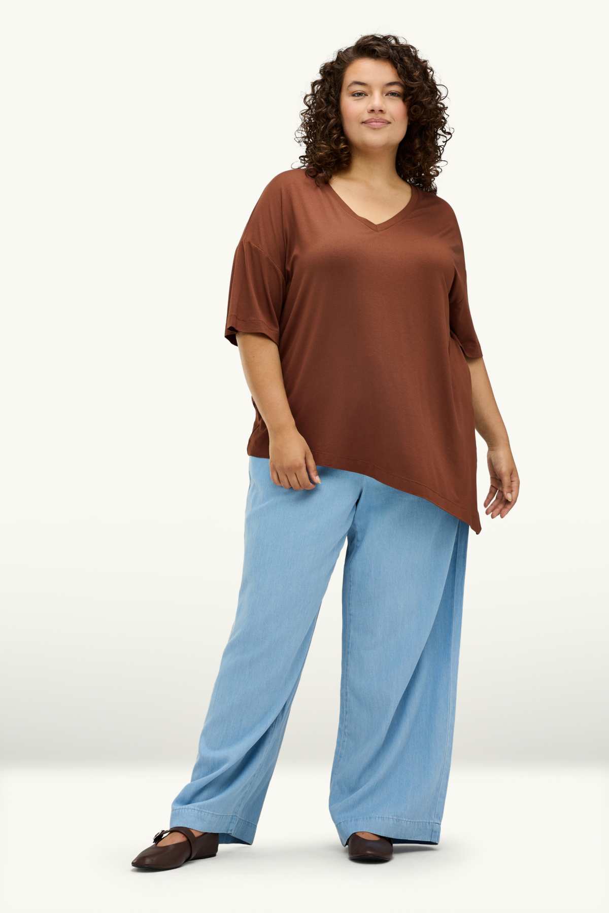 V-neck T-shirt - relaxed fit - rust