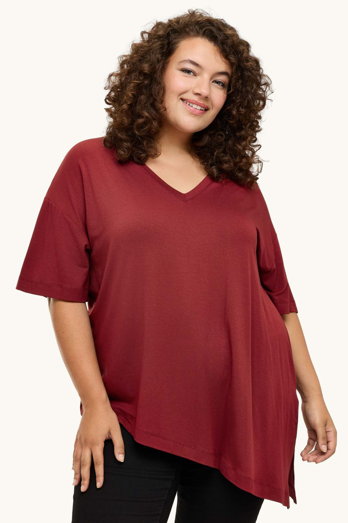 V-neck T-shirt - relaxed fit - dark red