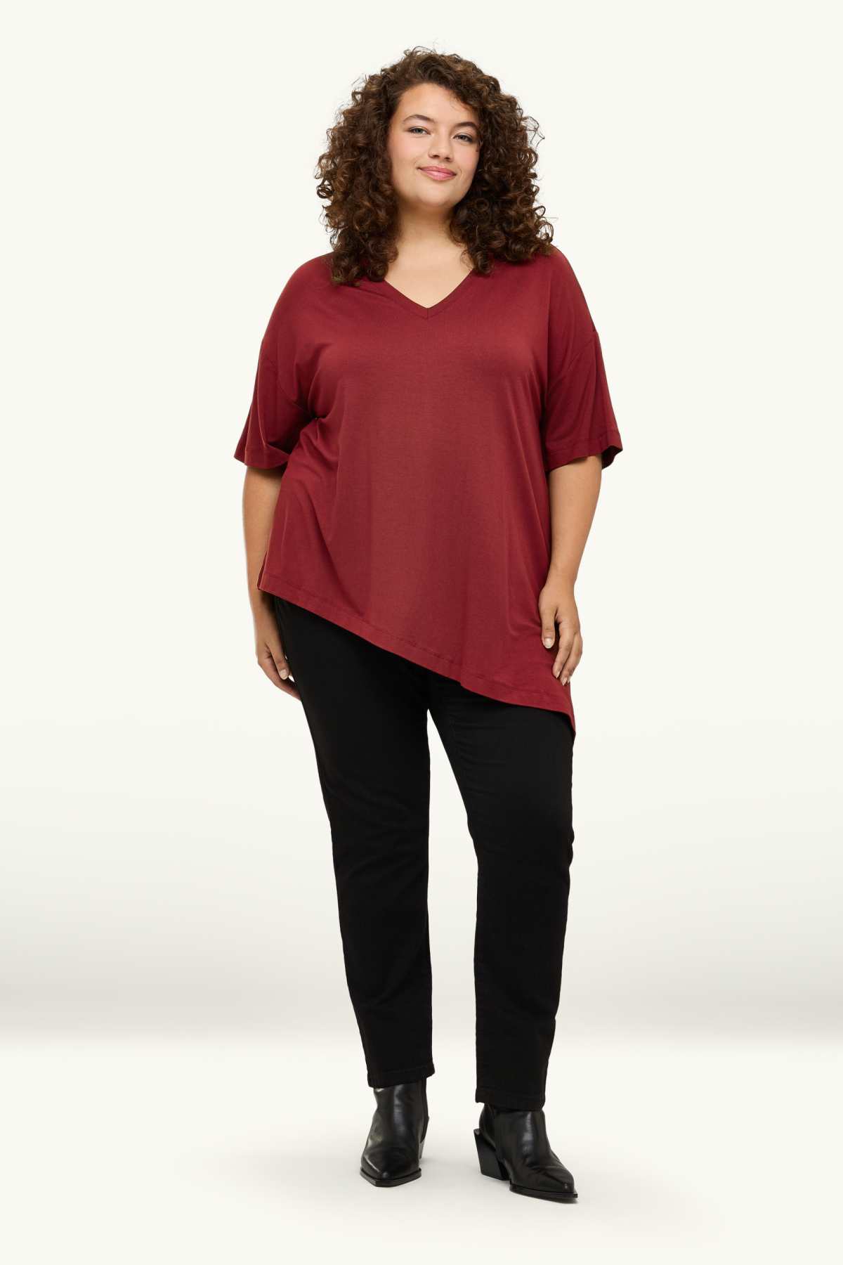 V-neck T-shirt - relaxed fit - dark red