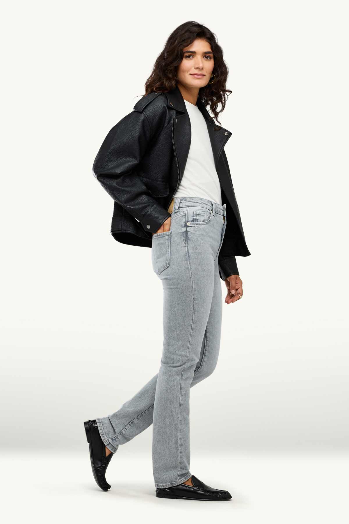 Straight jeans - high waist - light gray