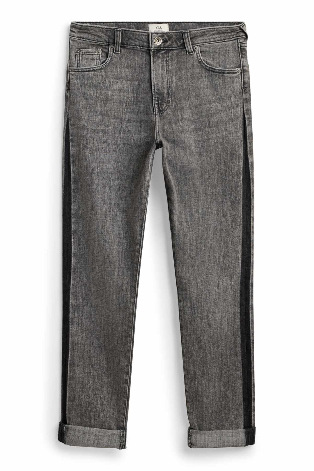 Boyfriend jeans - mid-rise waist - denim-gray