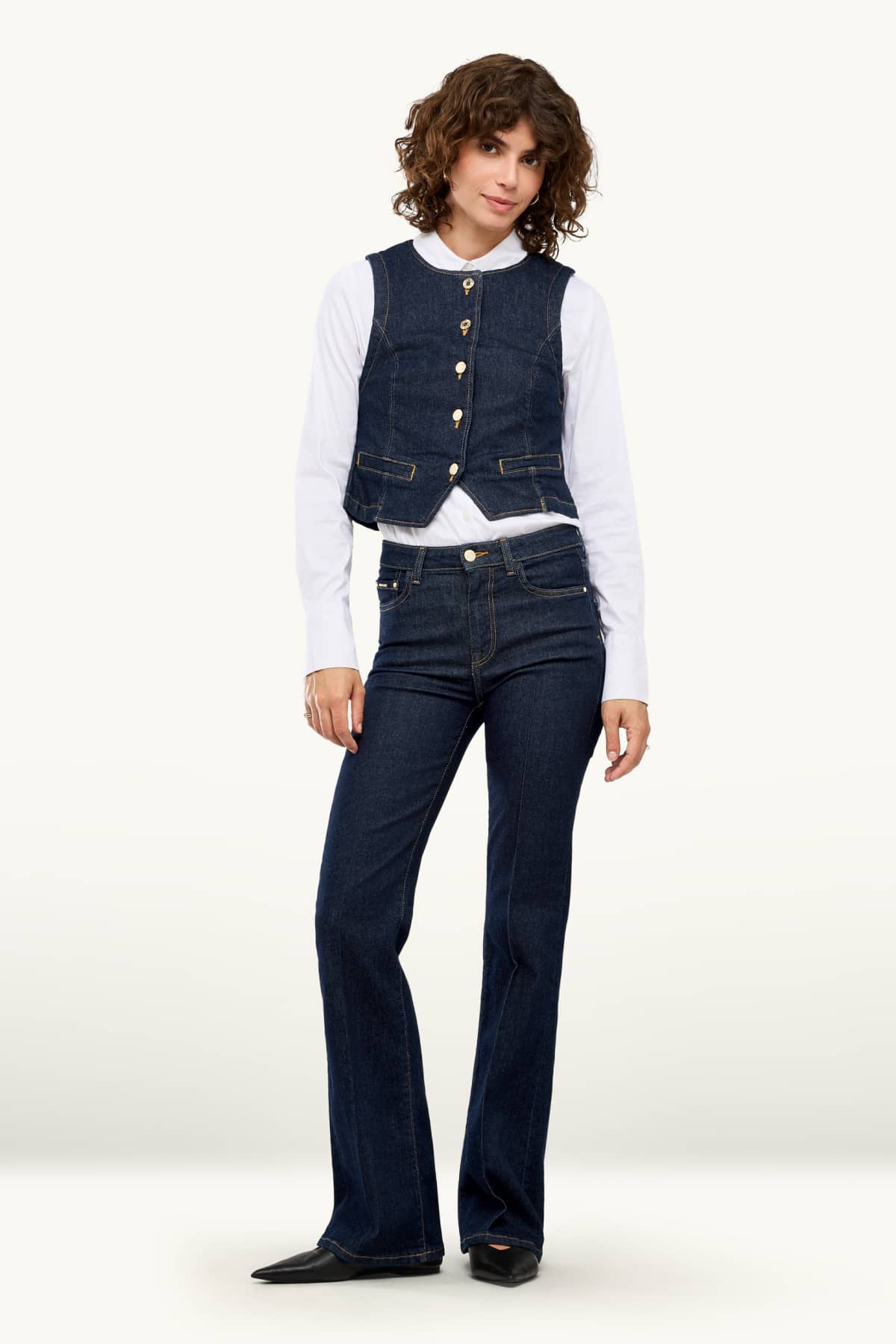 Flared jeans - mid-rise waist - LYCRA® - denim-dark blue
