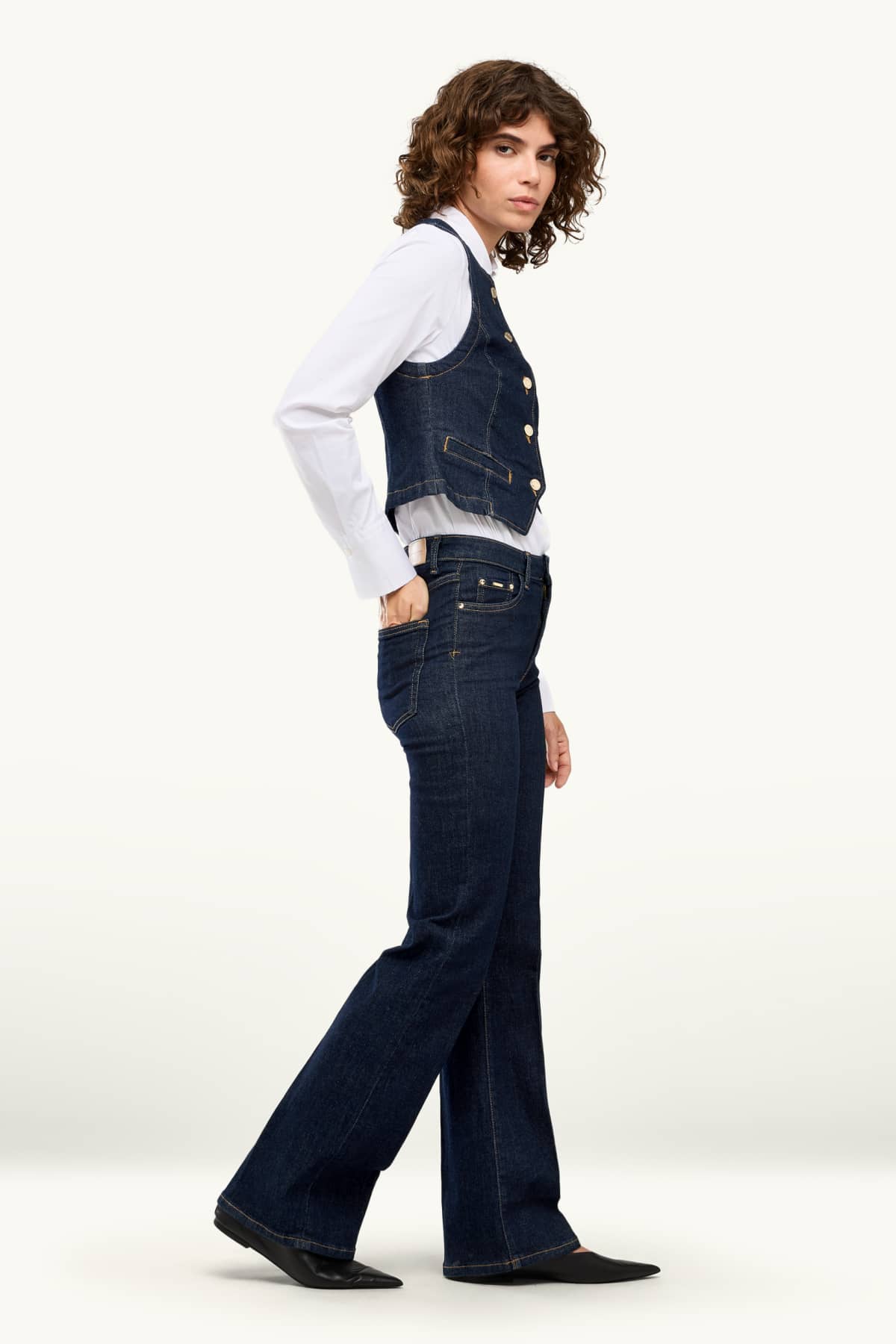 Flared jeans - mid-rise waist - LYCRA® - denim-dark blue