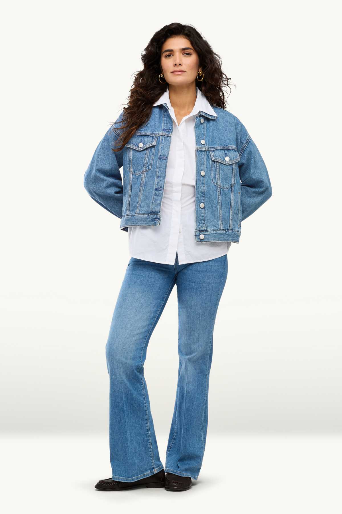 Flared jeans - mid-rise waist - LYCRA® - blue denim