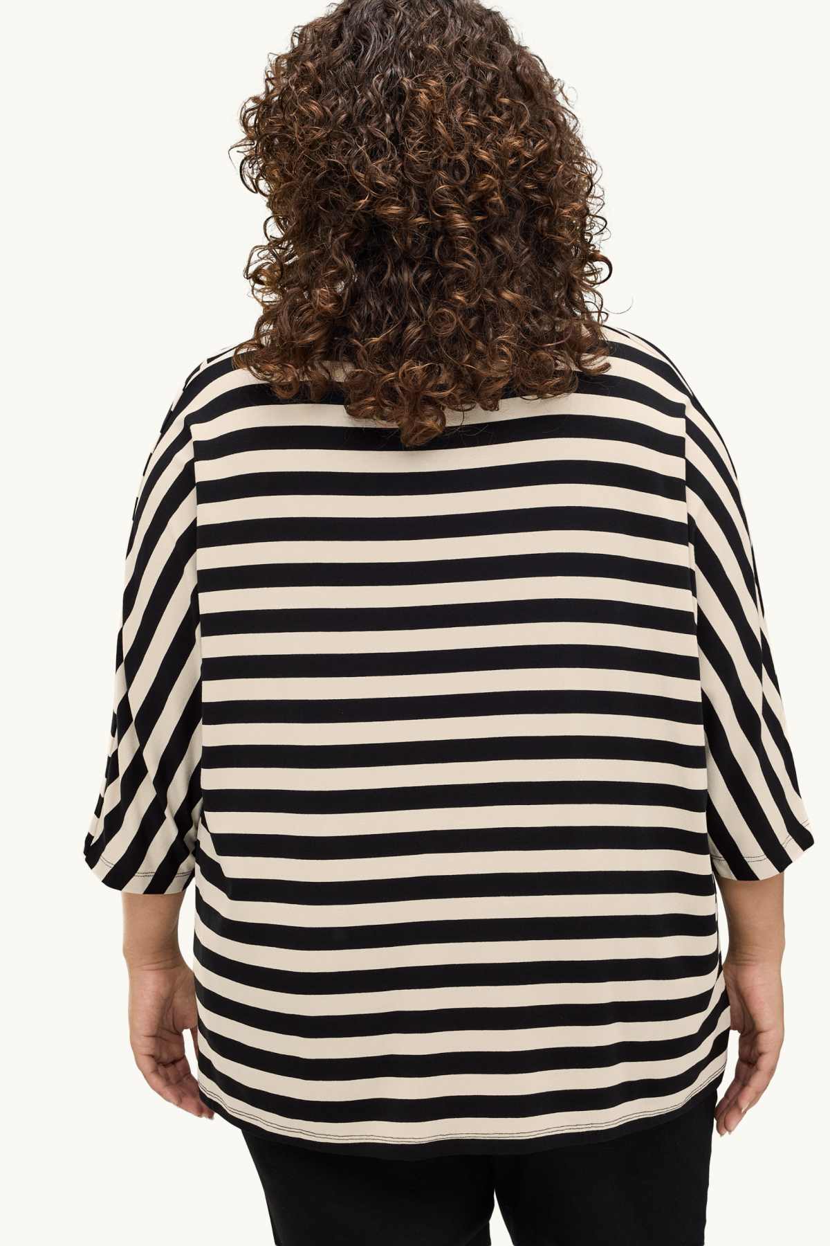 T-shirt - regular fit - striped - black / beige