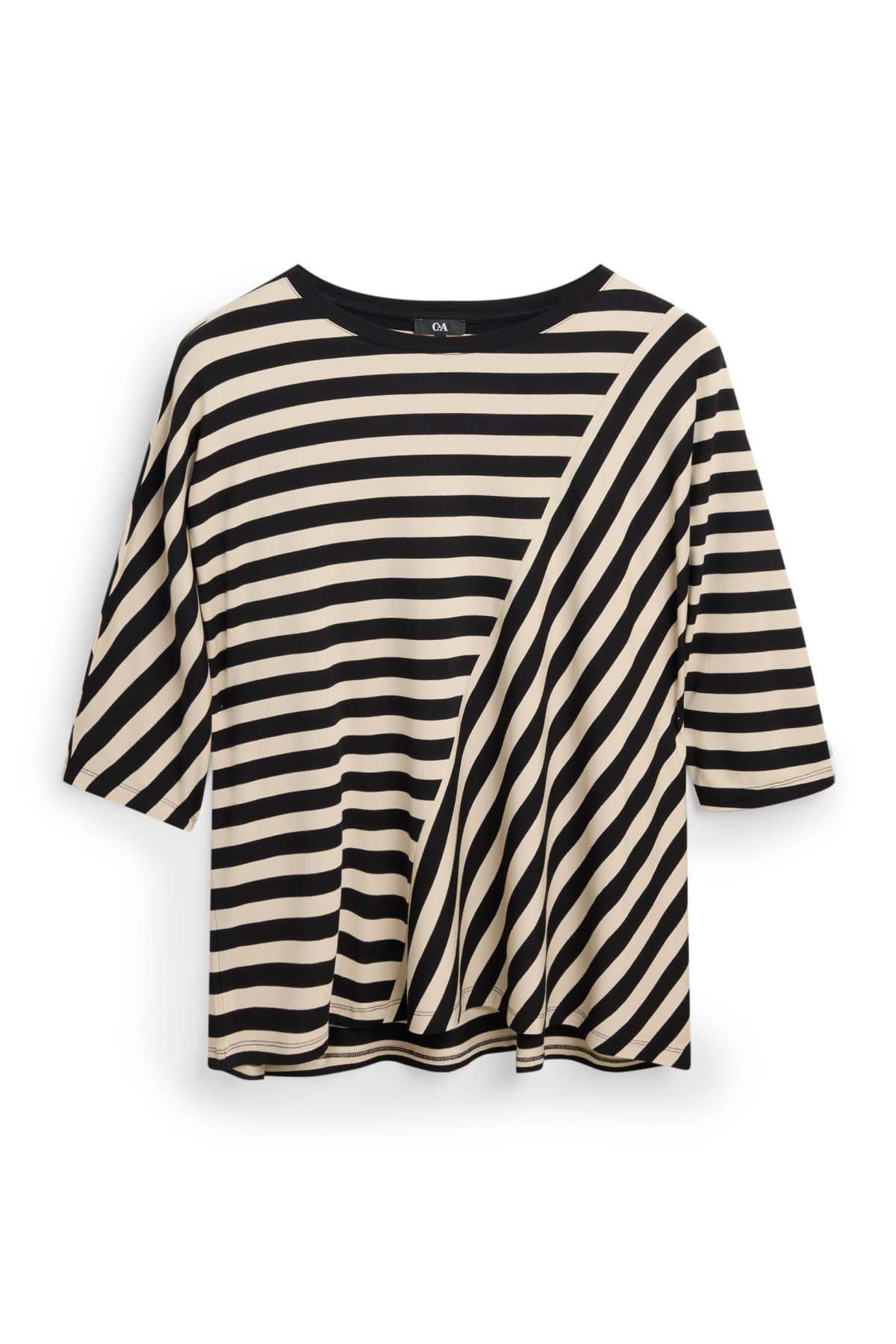 T-shirt - regular fit - striped - black / beige