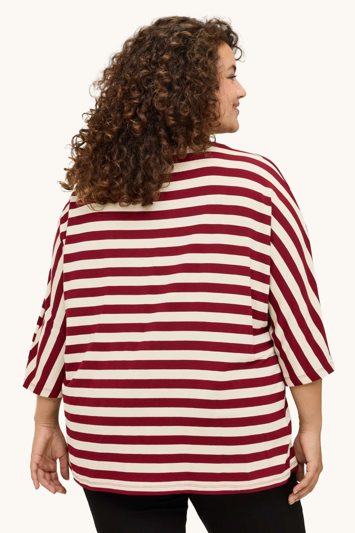 T-shirt - regular fit - striped - beige / bordeaux