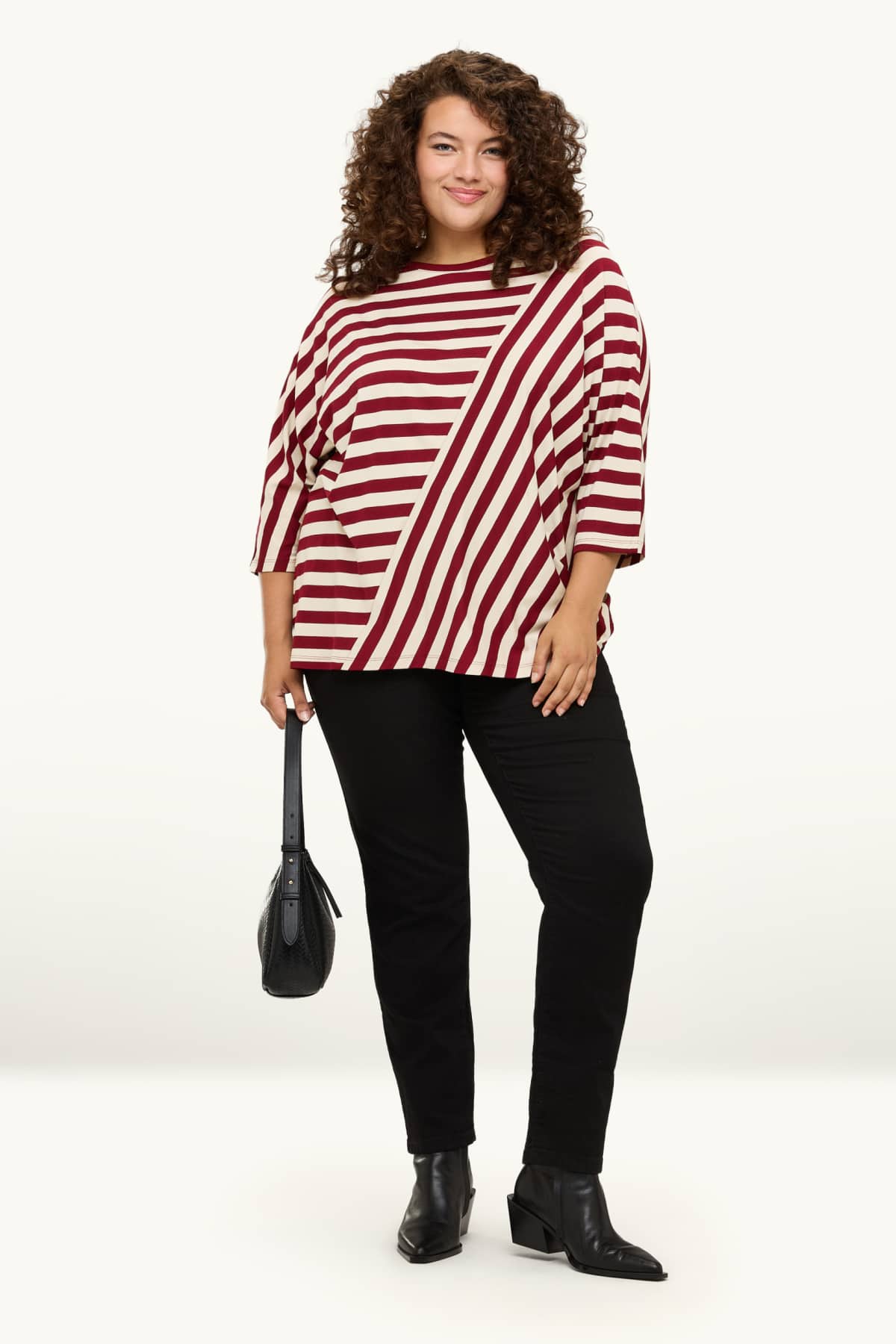T-shirt - regular fit - striped - beige / bordeaux