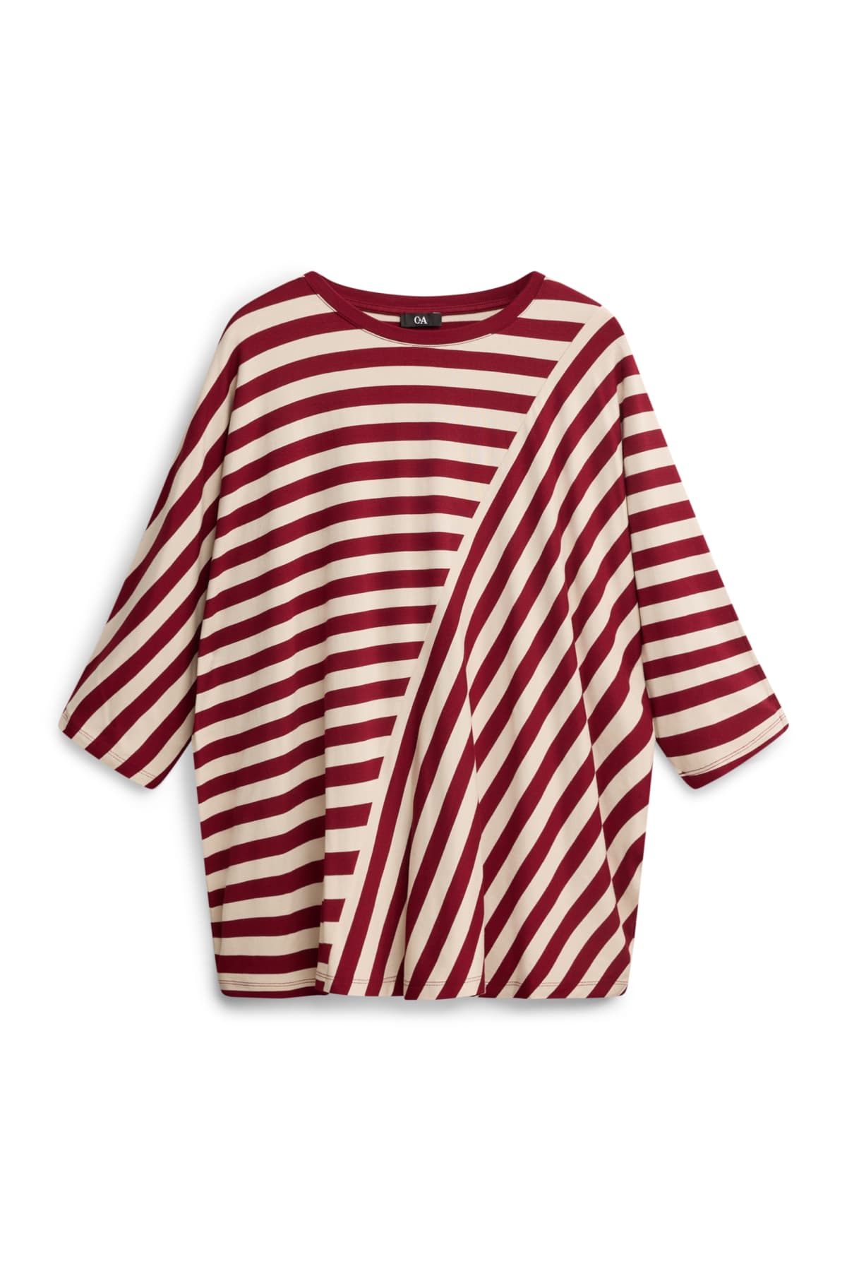 T-shirt - regular fit - striped - beige / bordeaux