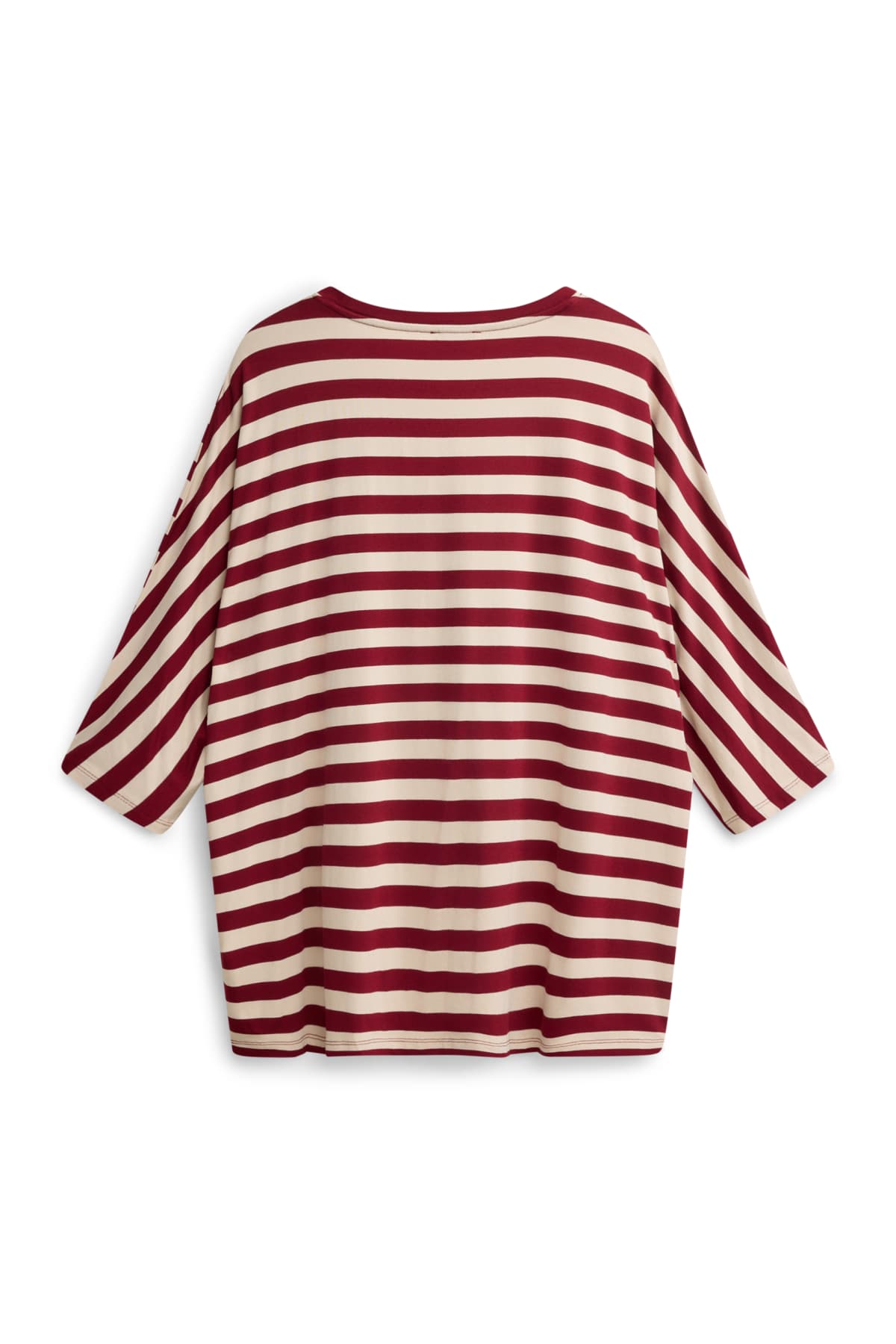 T-shirt - regular fit - striped - beige / bordeaux