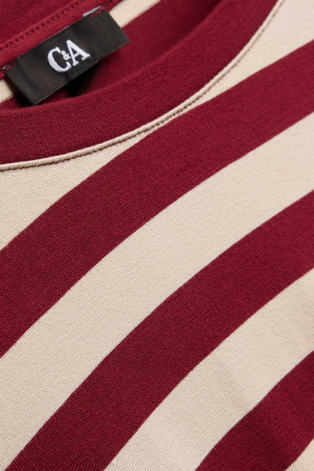 T-shirt - regular fit - striped - beige / bordeaux