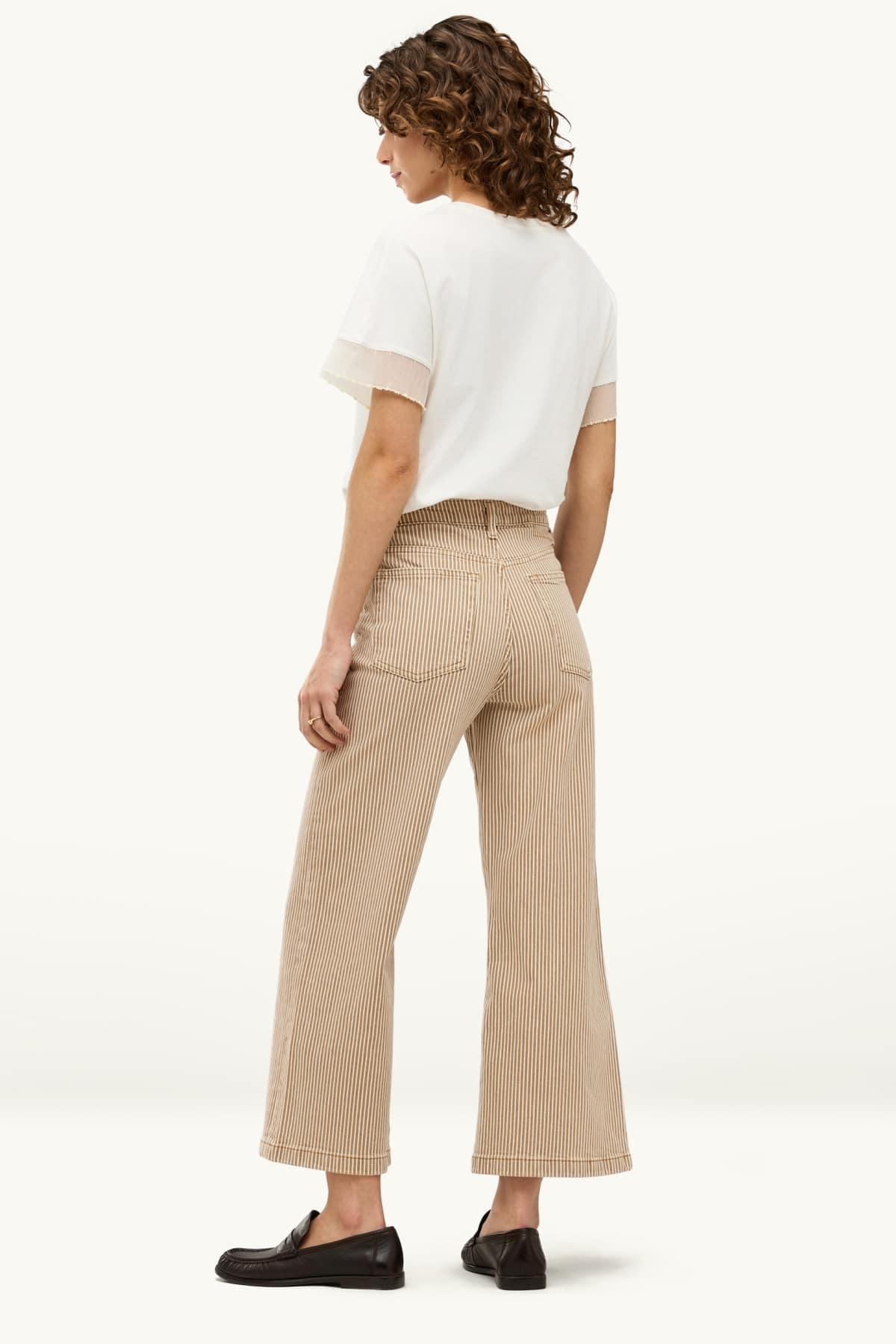 Cropped wide leg jeans - high waist - striped - light brown