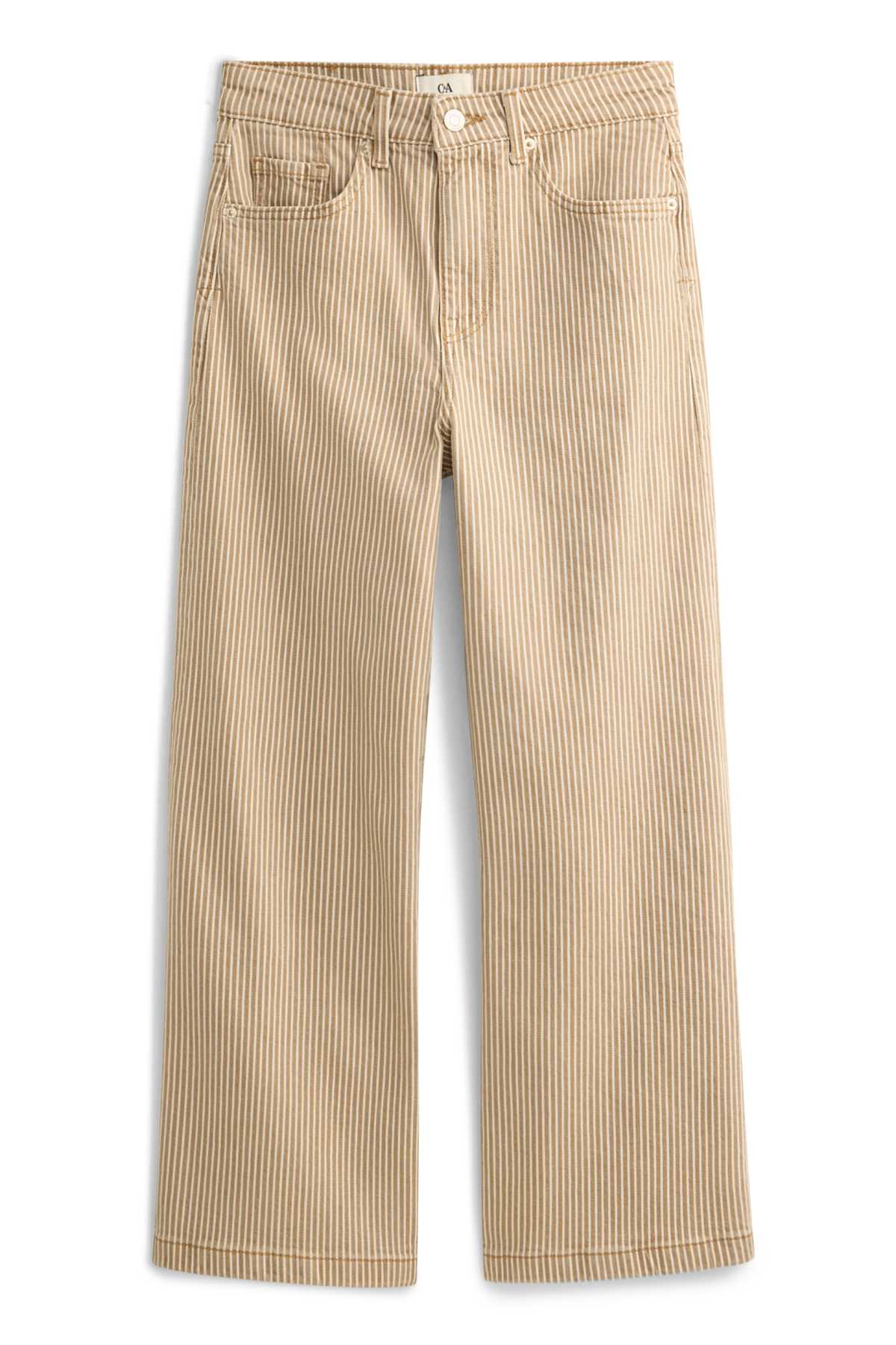 Cropped wide leg jeans - high waist - striped - light brown