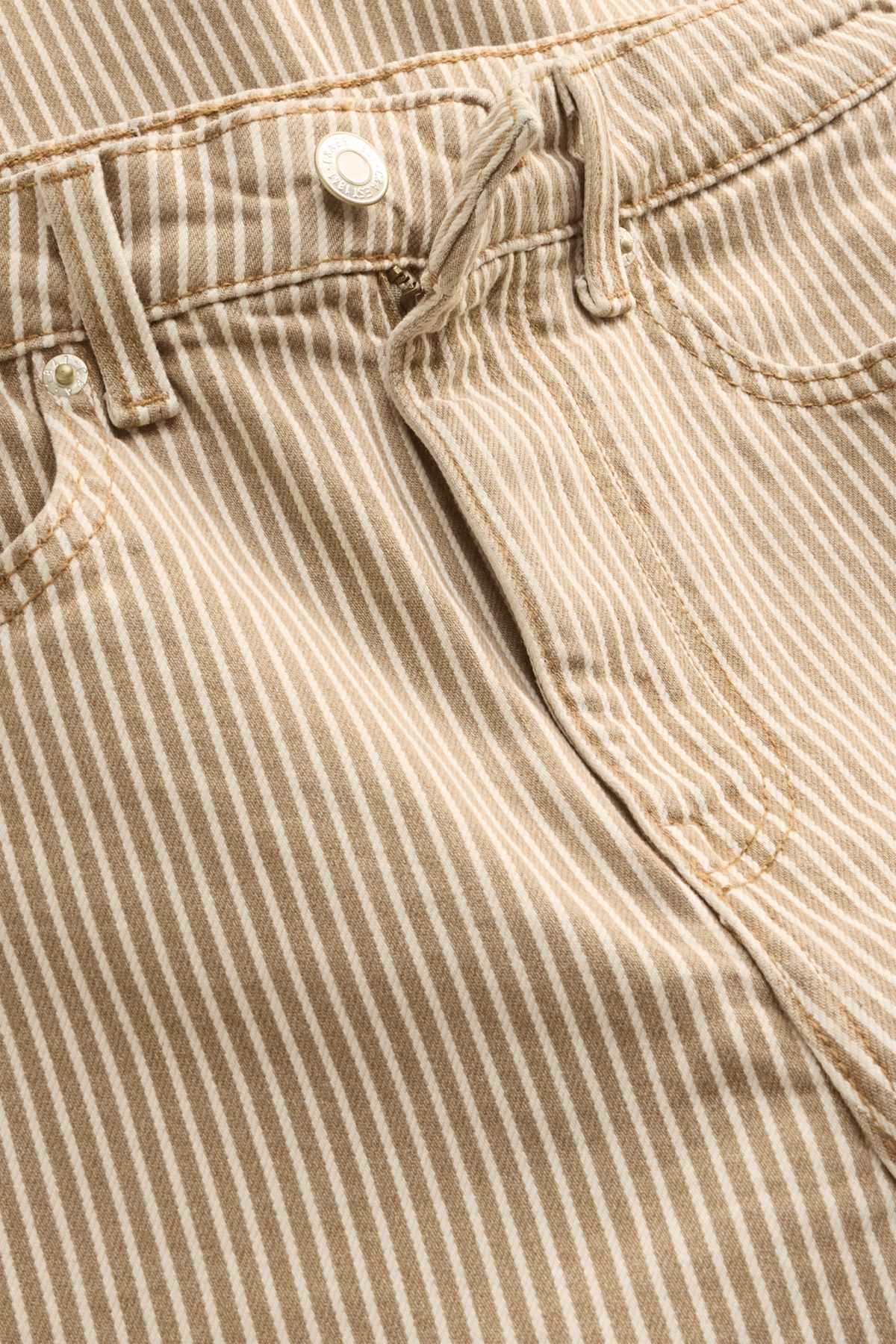 Cropped wide leg jeans - high waist - striped - light brown