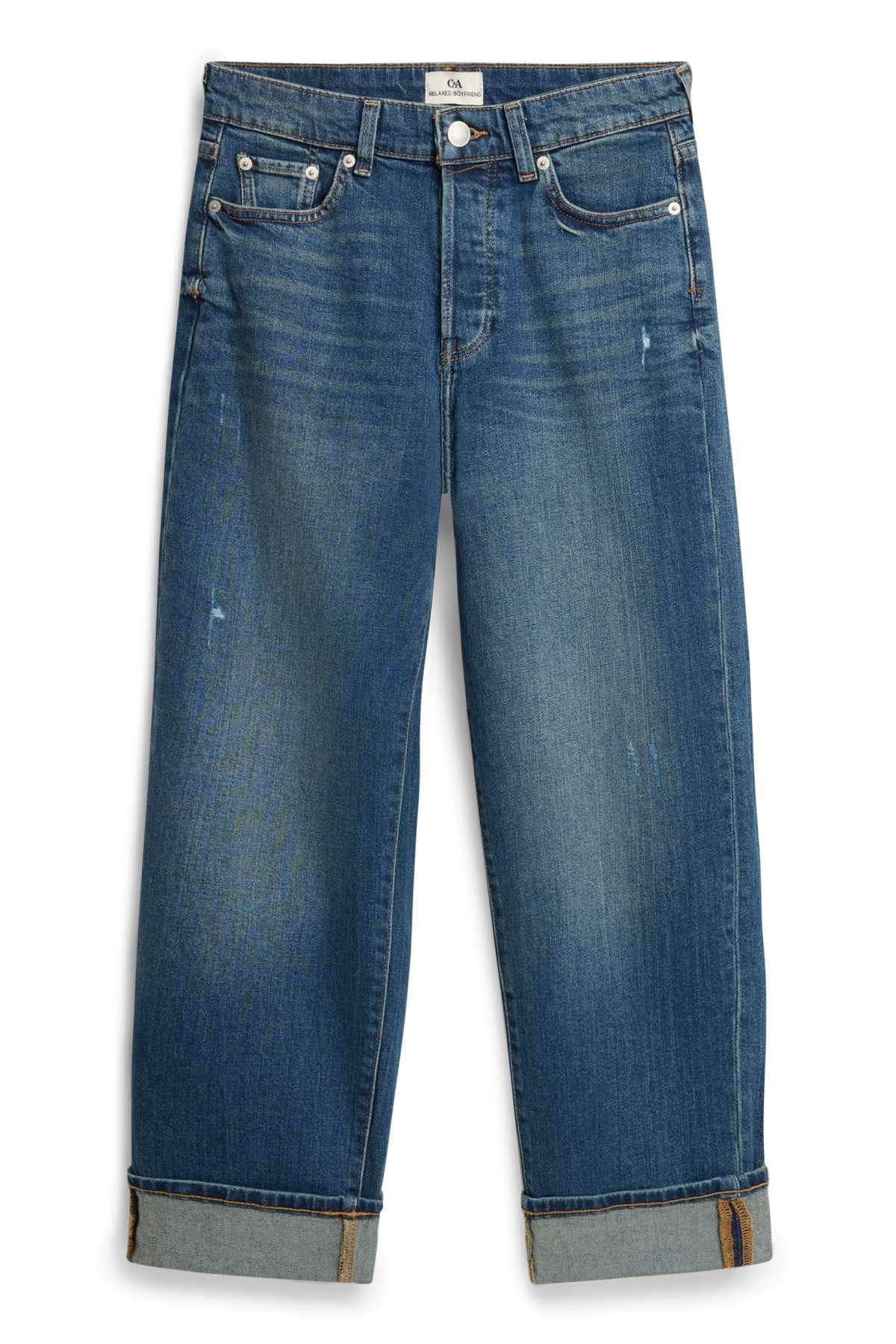 Boyfriend jeans - mid-rise waist - blue denim