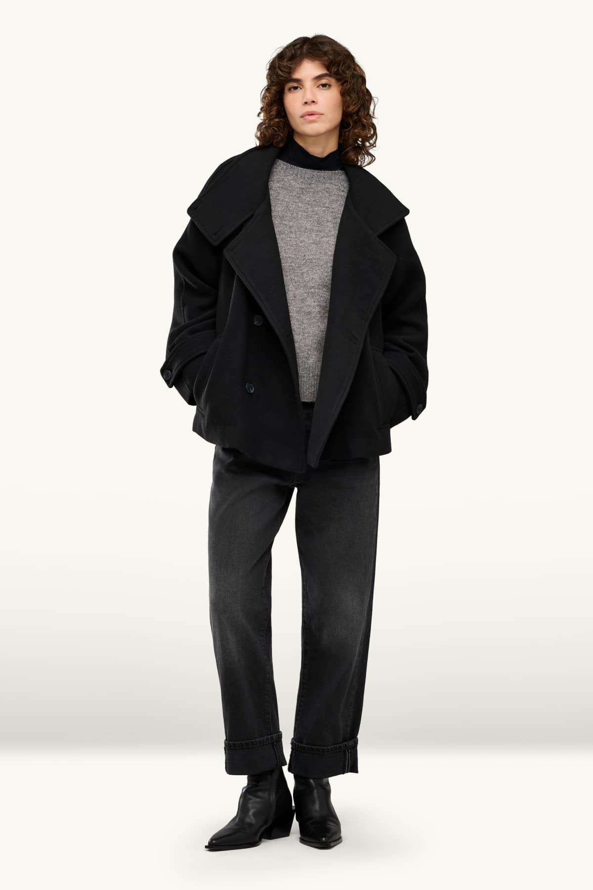 Boyfriend jeans - mid-rise waist - LYCRA® - denim-dark gray