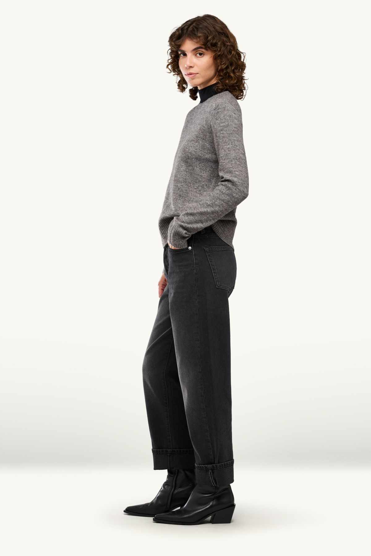 Boyfriend jeans - mid-rise waist - LYCRA® - denim-dark gray