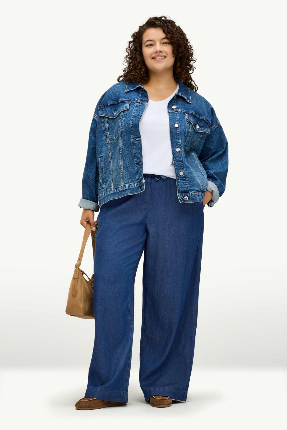 Cloth trousers - high waist - wide leg - denim look - blue denim