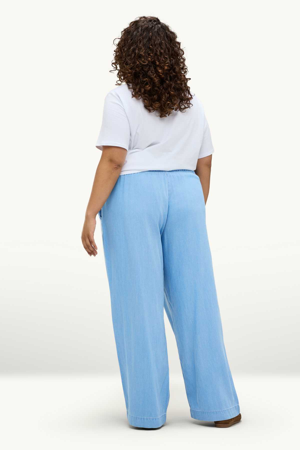 Cloth trousers - high waist - wide leg - denim look - light blue