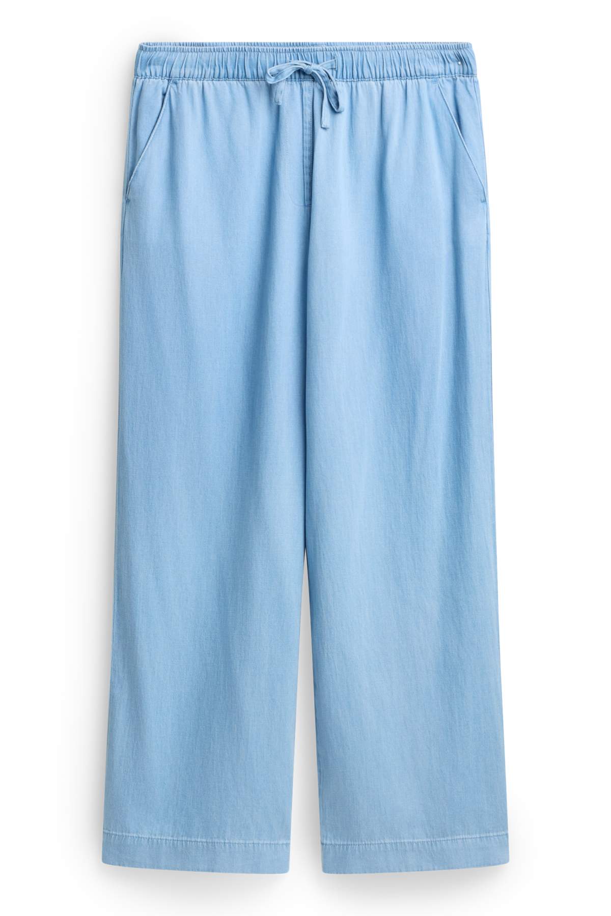 Cloth trousers - high waist - wide leg - denim look - light blue