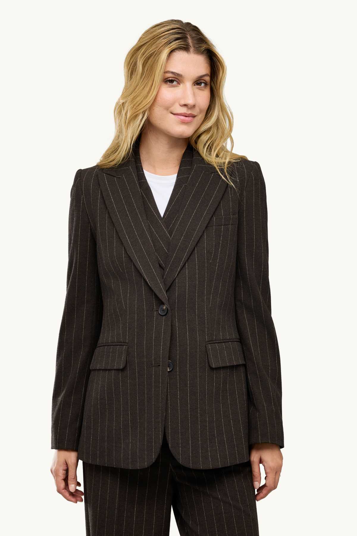 Business blazer - regular fit - pinstripes - dark brown