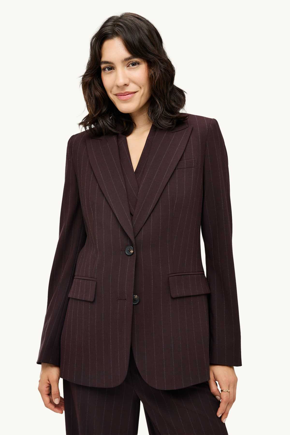 Long blazer - regular fit - striped - dark brown