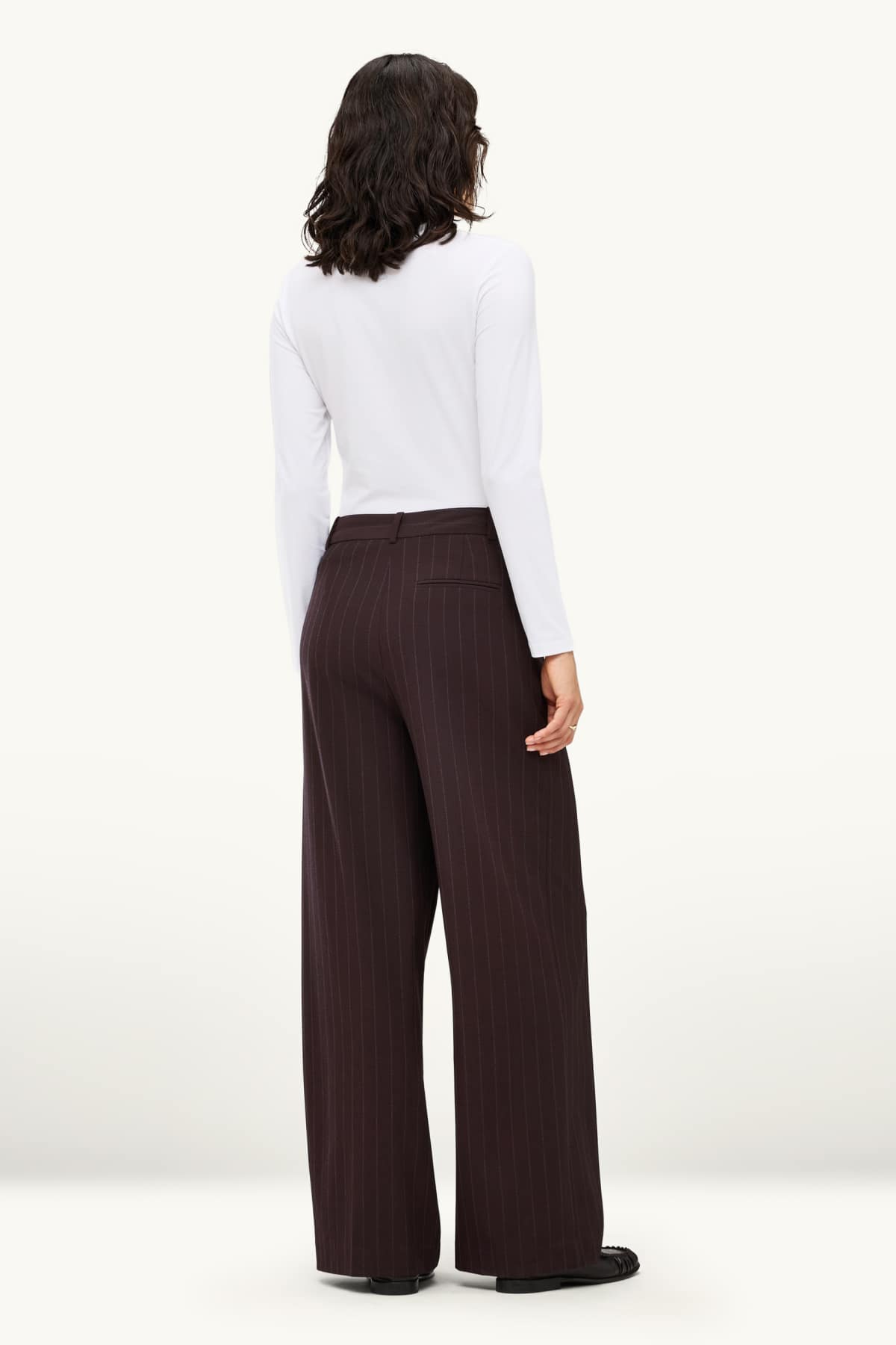 Business trousers - high waist - wide leg - striped - dark brown