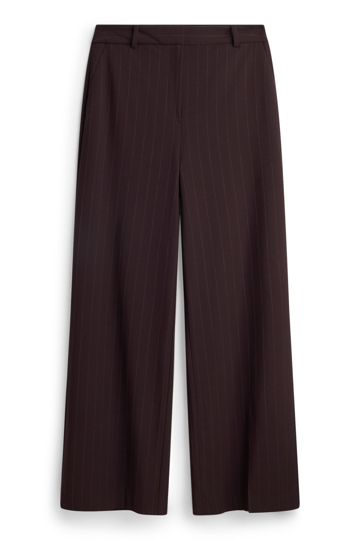 Business trousers - high waist - wide leg - striped - dark brown