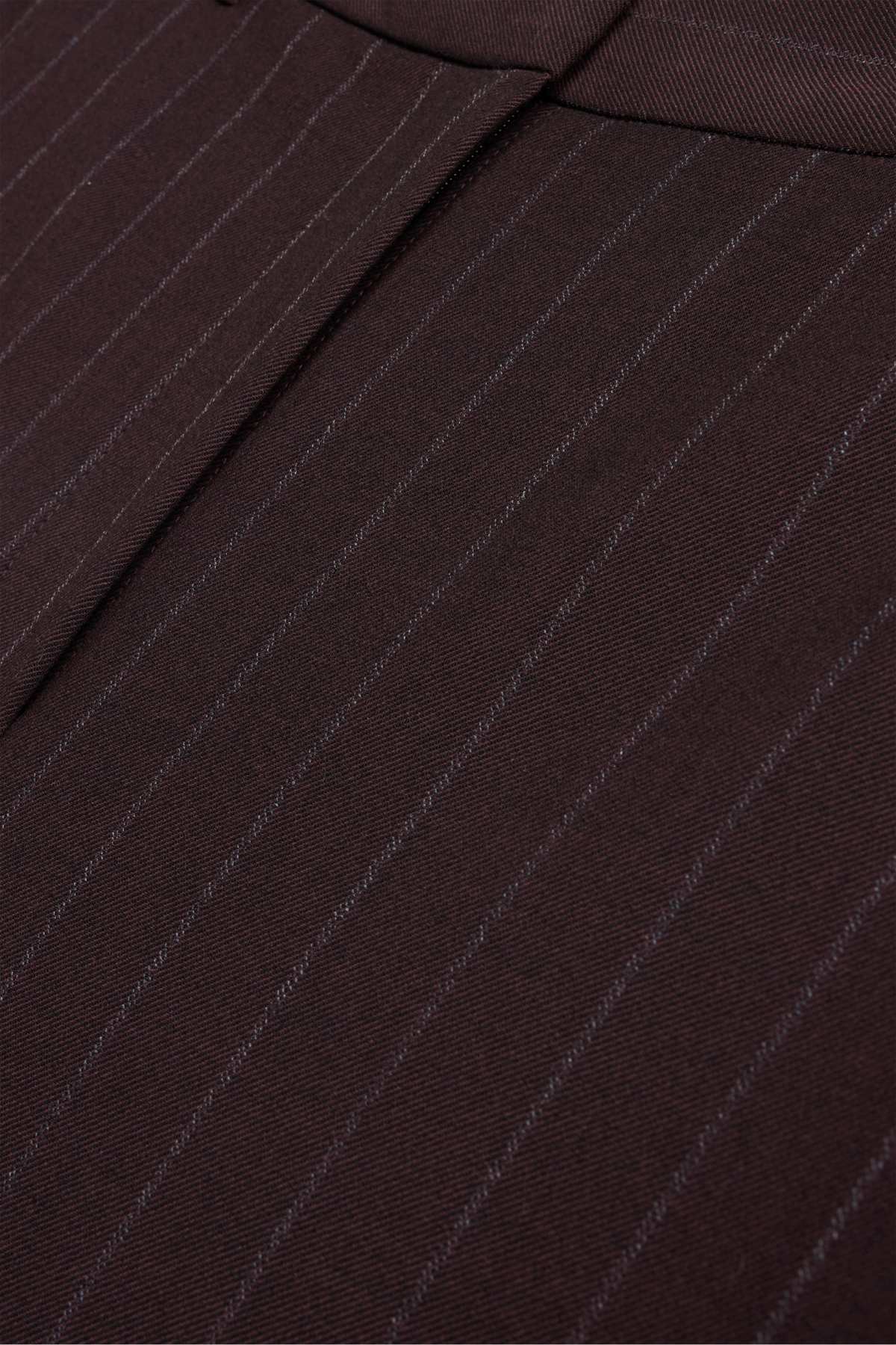 Business trousers - high waist - wide leg - striped - dark brown