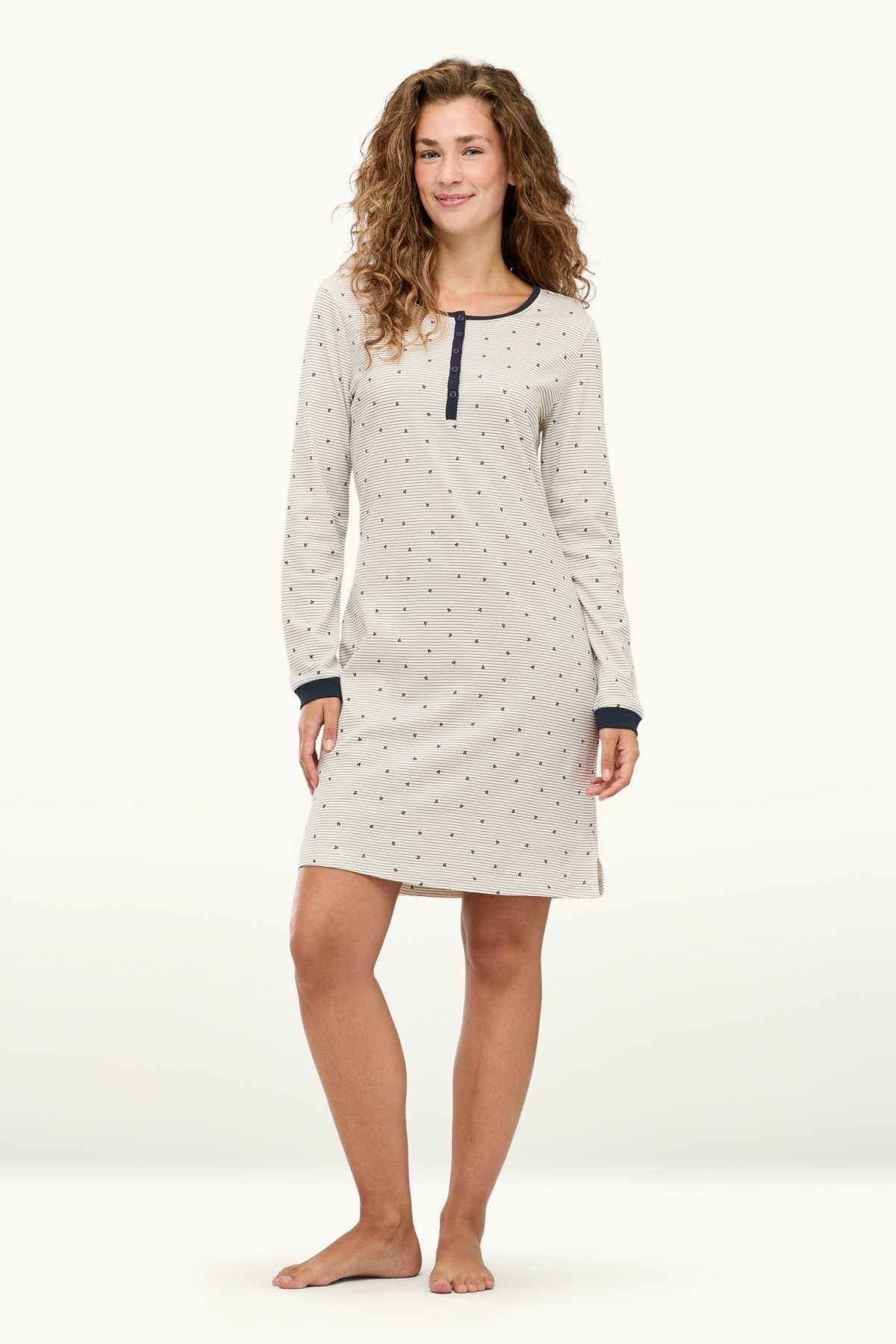 Nightdress - striped - dark blue / creme white