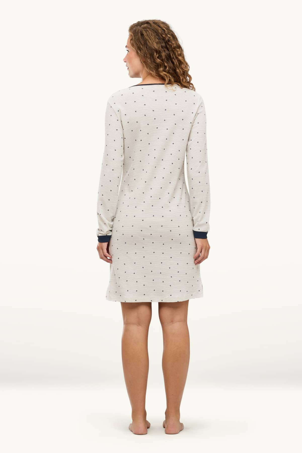 Nightdress - striped - dark blue / creme white