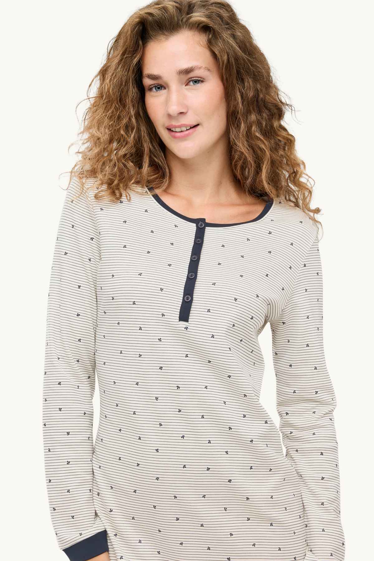 Nightdress - striped - dark blue / creme white