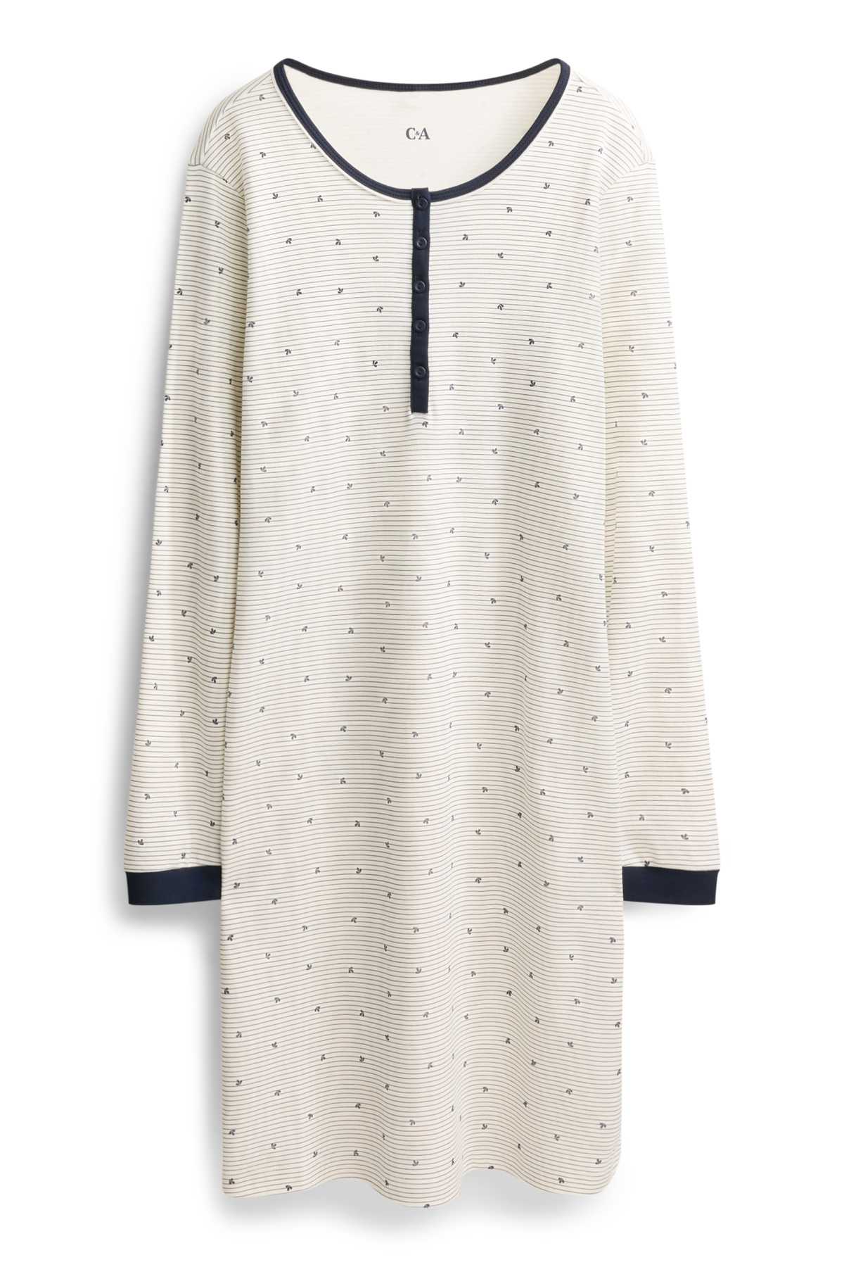 Nightdress - striped - dark blue / creme white