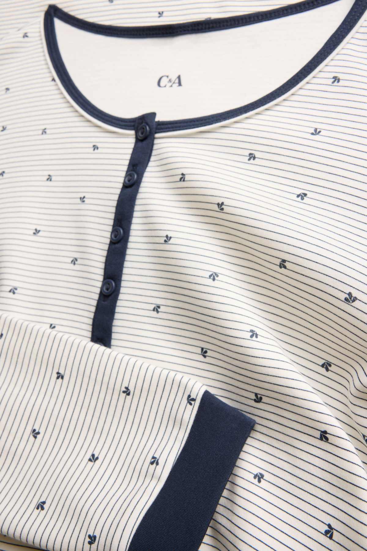 Nightdress - striped - dark blue / creme white