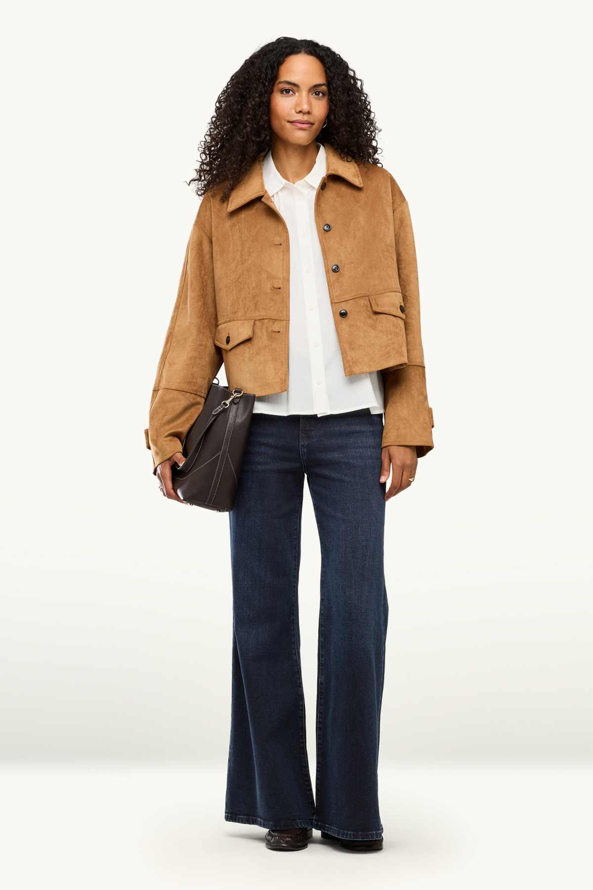 Wide leg flared jeans - high waist - denim-dark blue