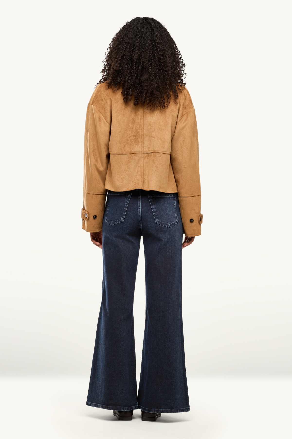 Wide leg flared jeans - high waist - denim-dark blue