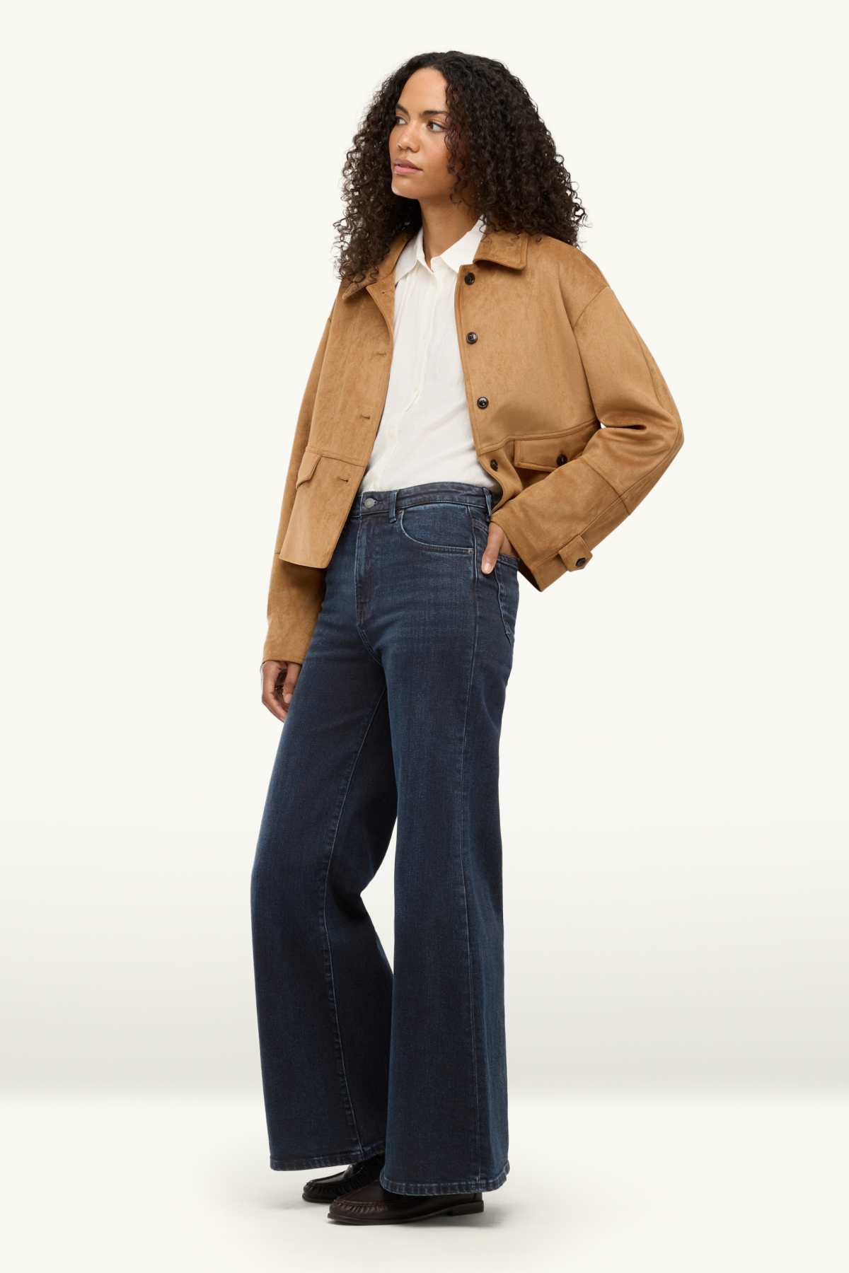Wide leg flared jeans - high waist - denim-dark blue