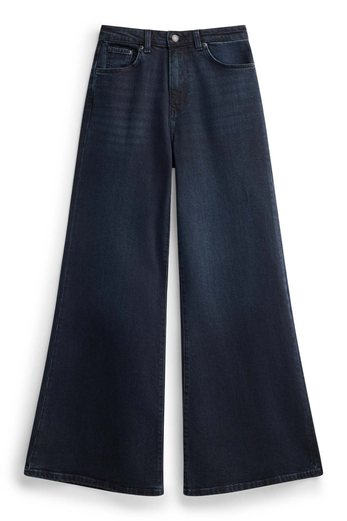 Wide leg flared jeans - high waist - denim-dark blue