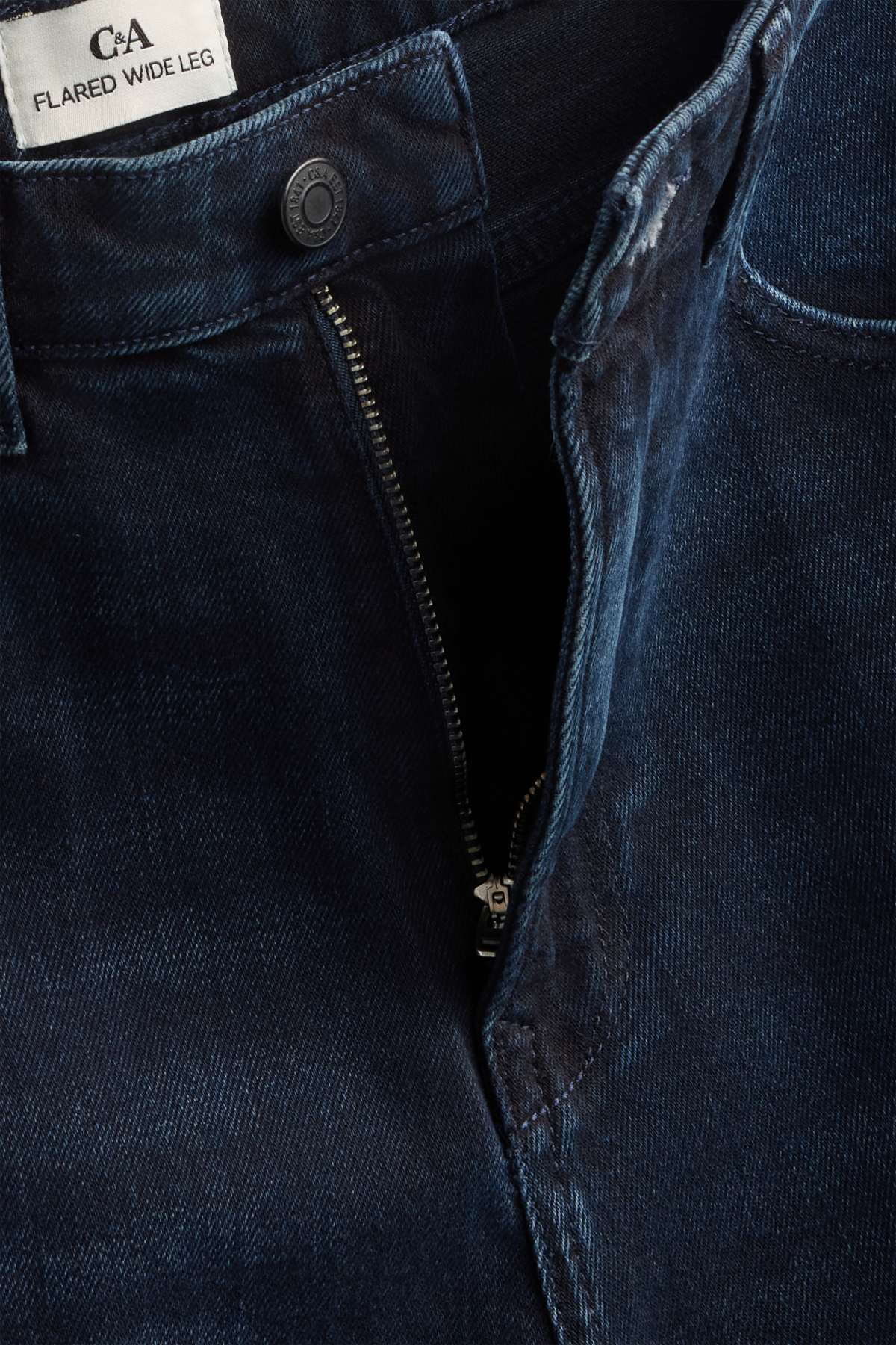Wide leg flared jeans - high waist - denim-dark blue