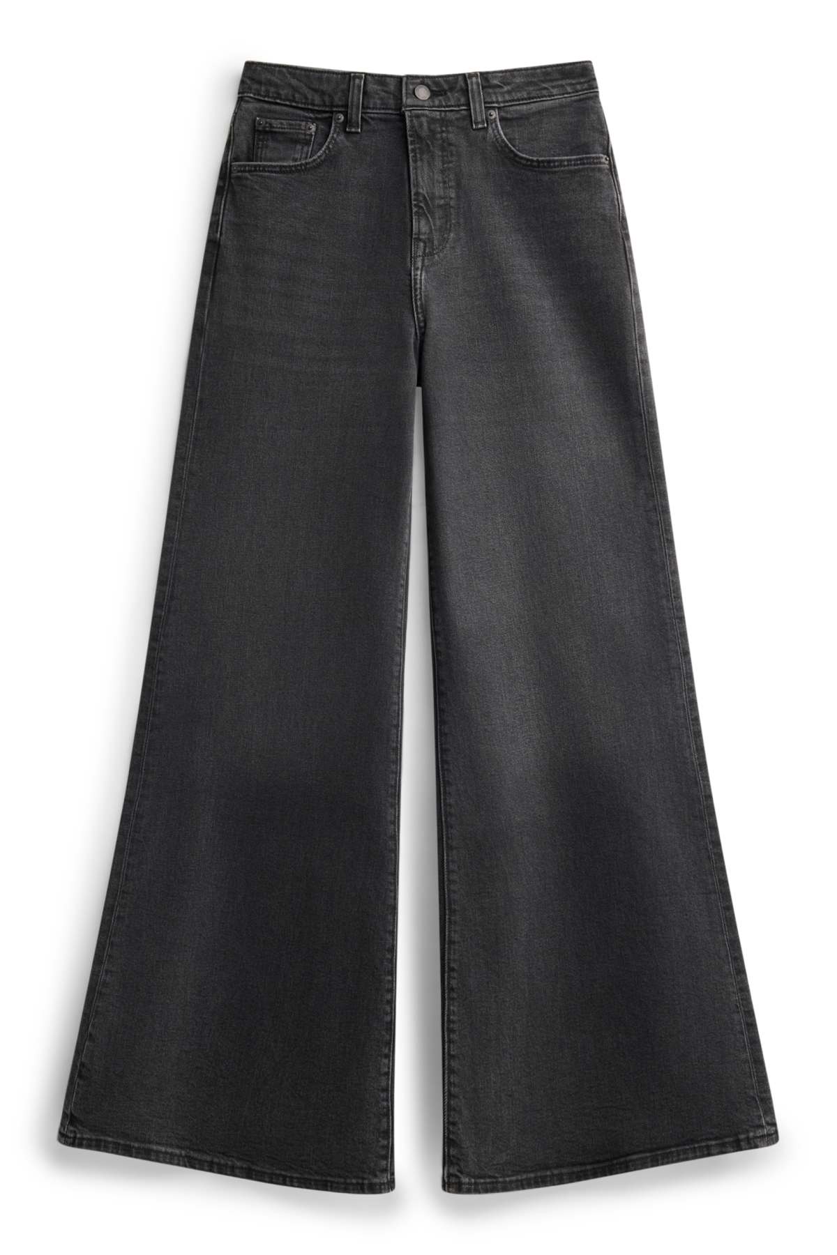 Wide leg flared jeans - high waist - denim-dark gray