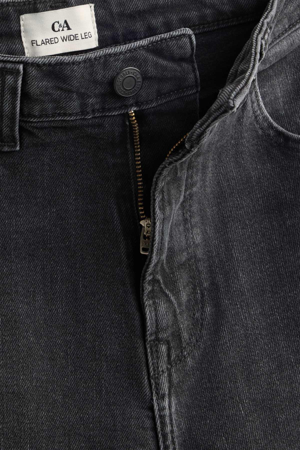 Wide leg flared jeans - high waist - denim-dark gray