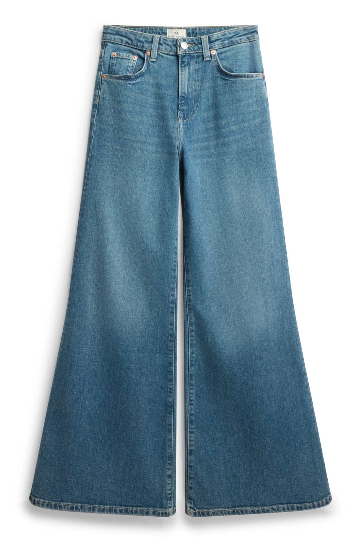 Wide leg flared jeans - high waist - blue denim