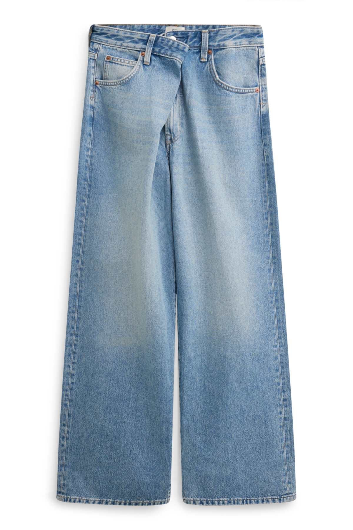 Straight jeans - mid-rise waist - denim-light blue
